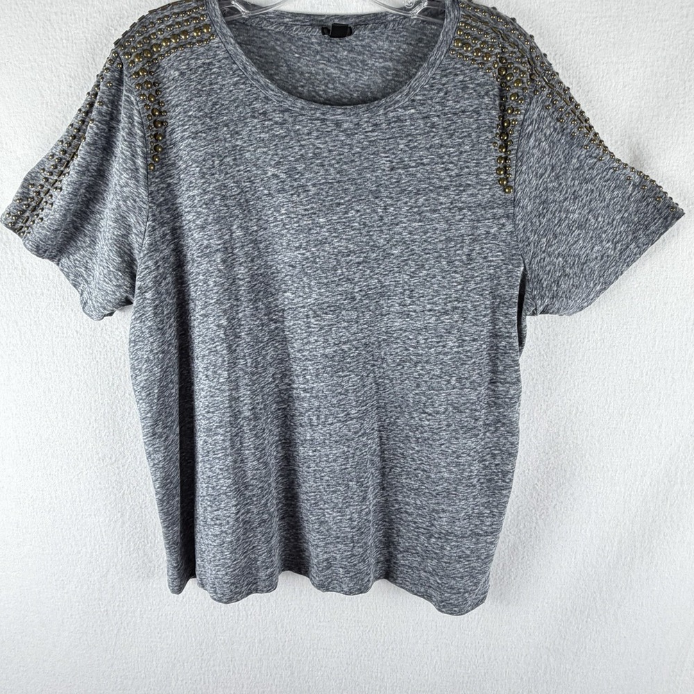 JCrew Womens Grey Heather Studded Shoulder Embellished T-Shirt Edgy Chic Sz XL